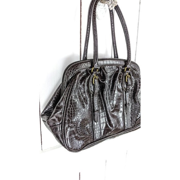 90s vintage brown croc faux leather handbag purse - Picture 4 of 6